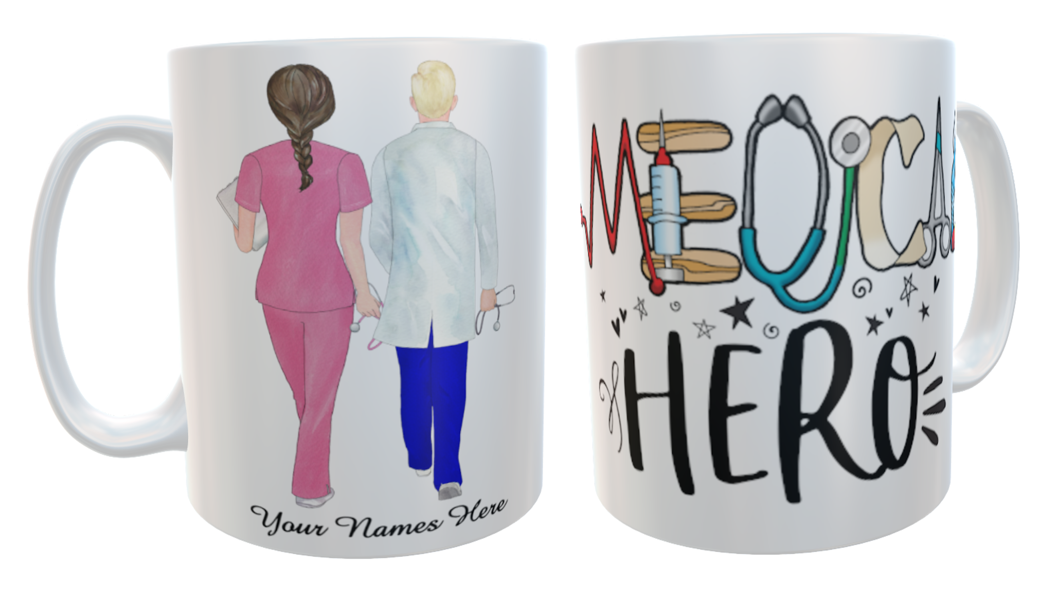 Male & Female Nurses Ceramic Custom Mug - Rainbow